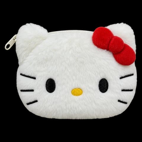 White fluffy coin pouch, shown as an accessory example